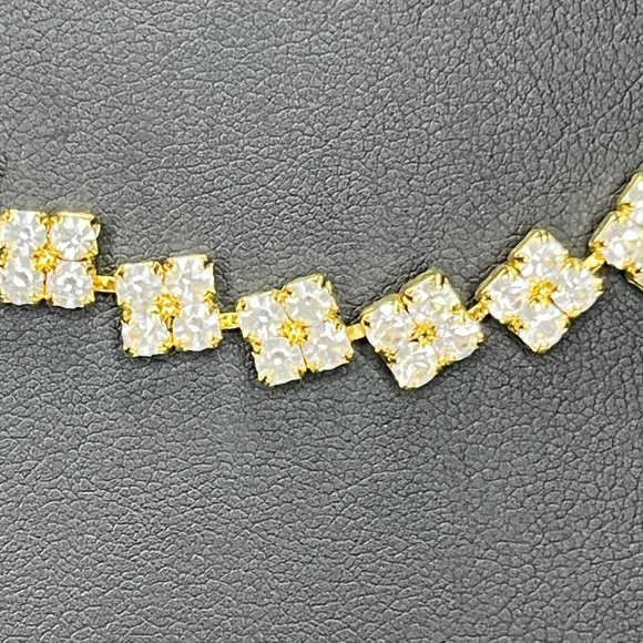 CZ Cubic Zirconia Square Station Link Necklace Fashion Jewelry 15.5 - 17.5" - Picture 3 of 7